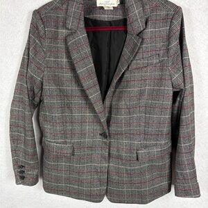H&M Red and Gray Plaid Blazer